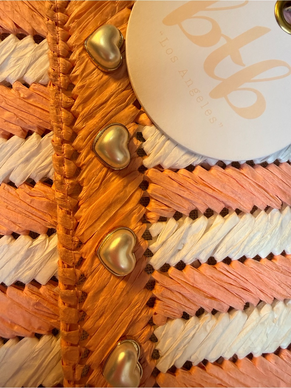BTB Los Angeles Straw Clutch with Pearl Hearts Detail - Picture 3 of 10